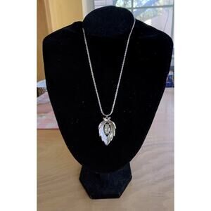 Vintage Sarah Coventry Pendant Necklace Rhinestone Leaf Silver-Tone